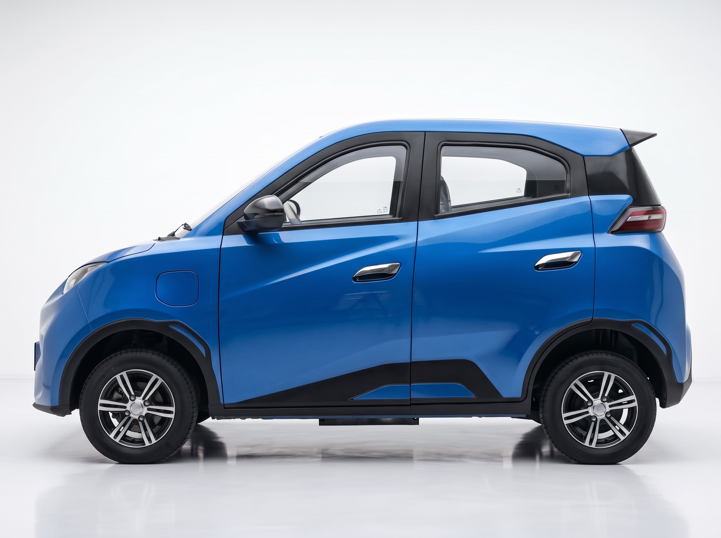 ECO CHITRA Electric Azure Blue 5-Seater Car - Side Profile View